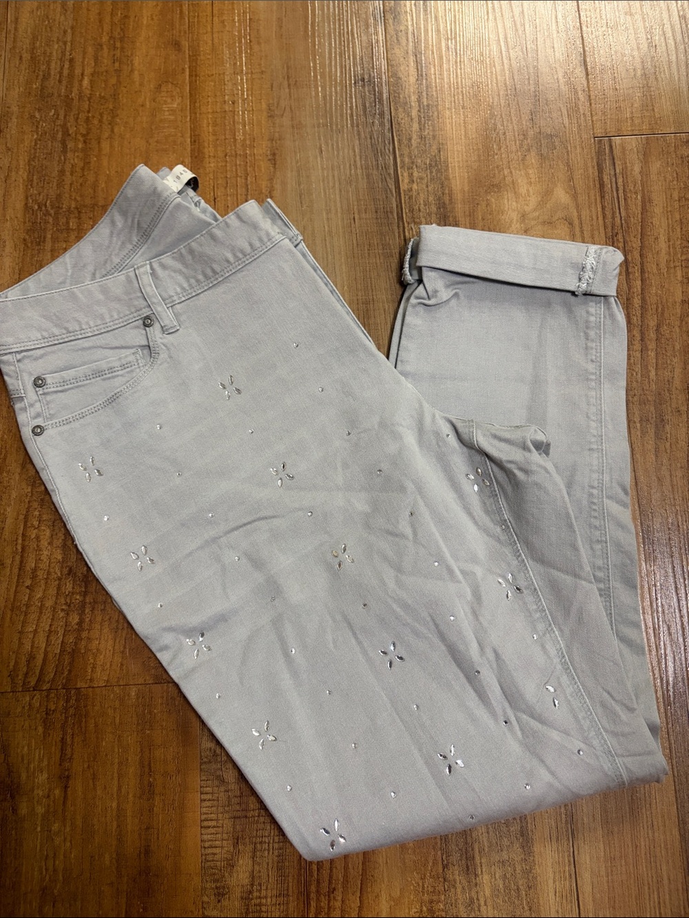 EST. 1946 Light Gray rhinestone Embellished Straight-Leg Jeans size 16W